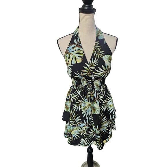 Madden NYC Floral Tiered Halter Dress Sz Small Smocked Waist Beachy Backless - Picture 1 of 10